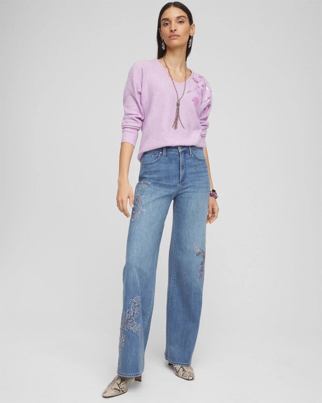 Embellished High Rise Wide Leg Jeans - image 2